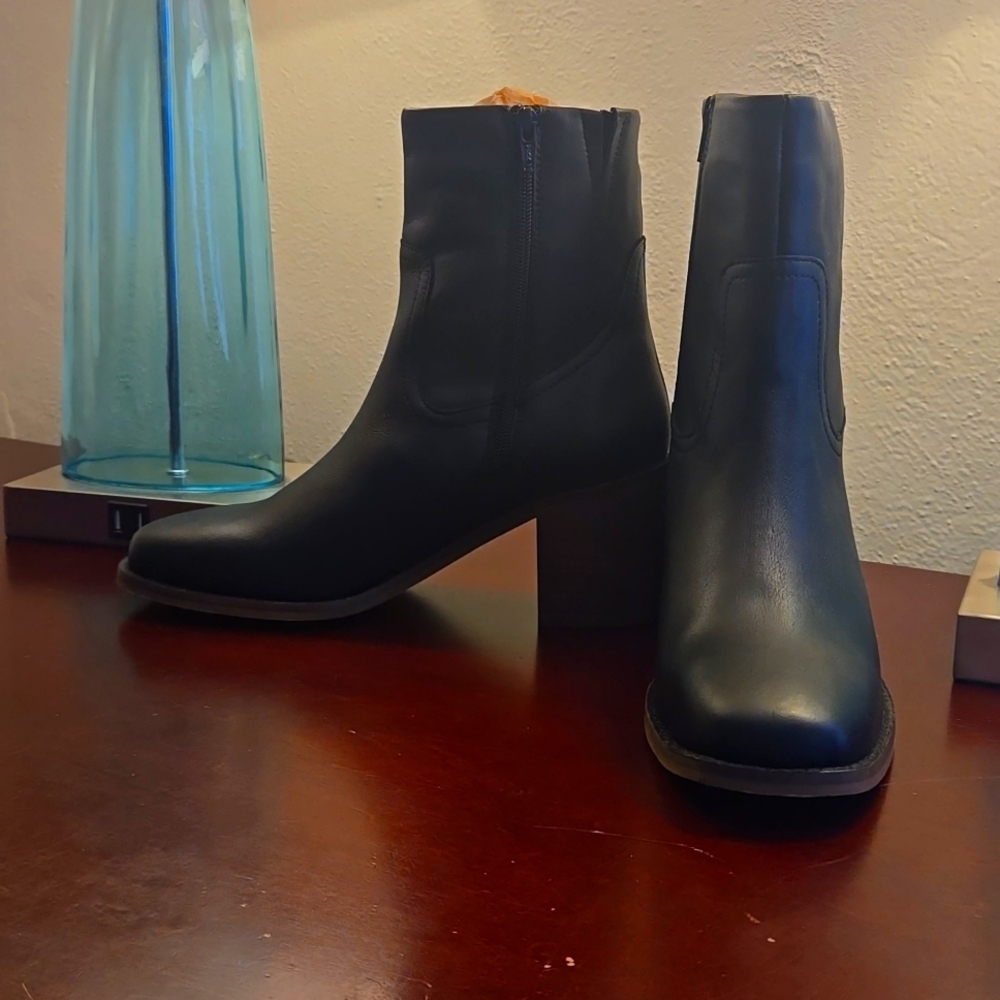 Black Genuine Leather Ankle Boots